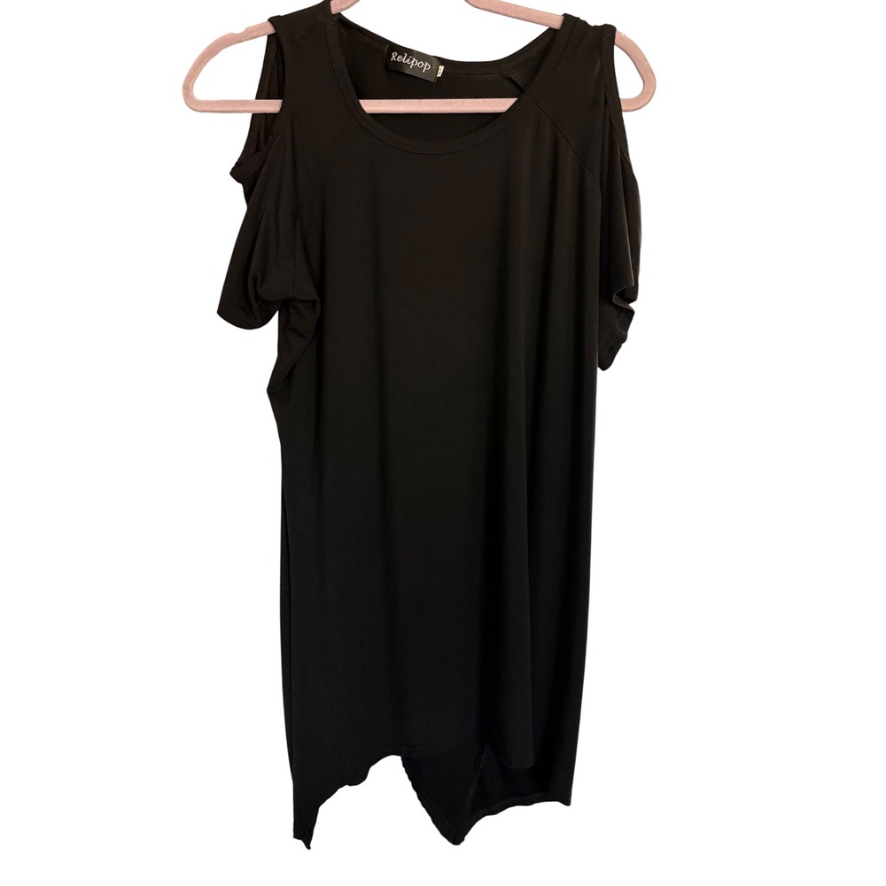 Relipop Black Cold‎ Shoulder Asymmetrical Hem Tunic Top 1X womens plus size